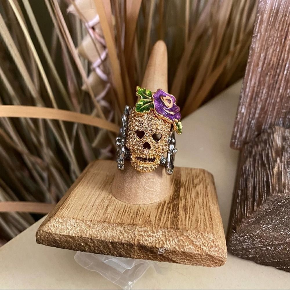 Crystal Skull Multicolor Ruthenium Ring Unisex Size 9,10